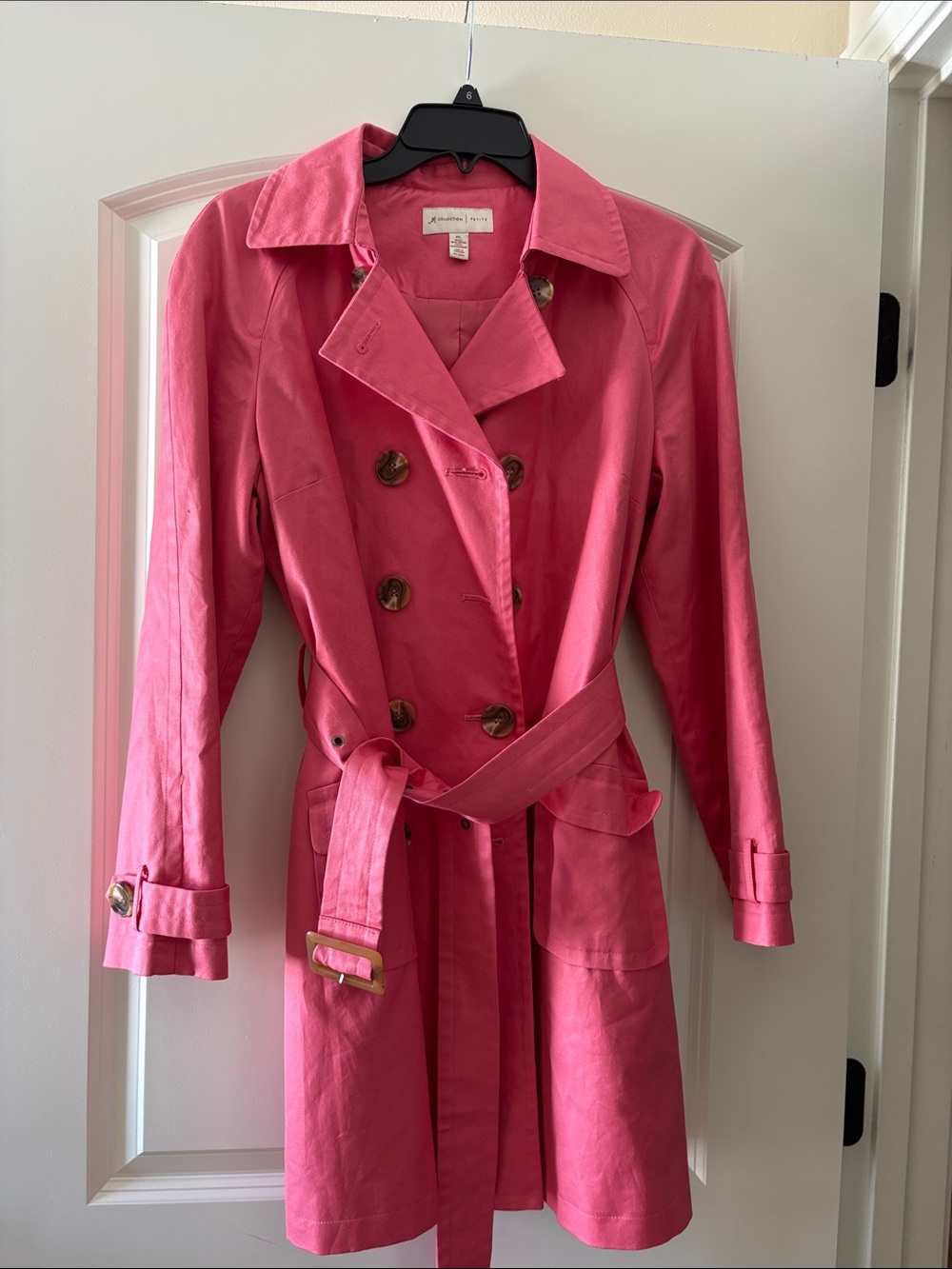 JM Collection Hot Pink Double-Breasted Trench Coat